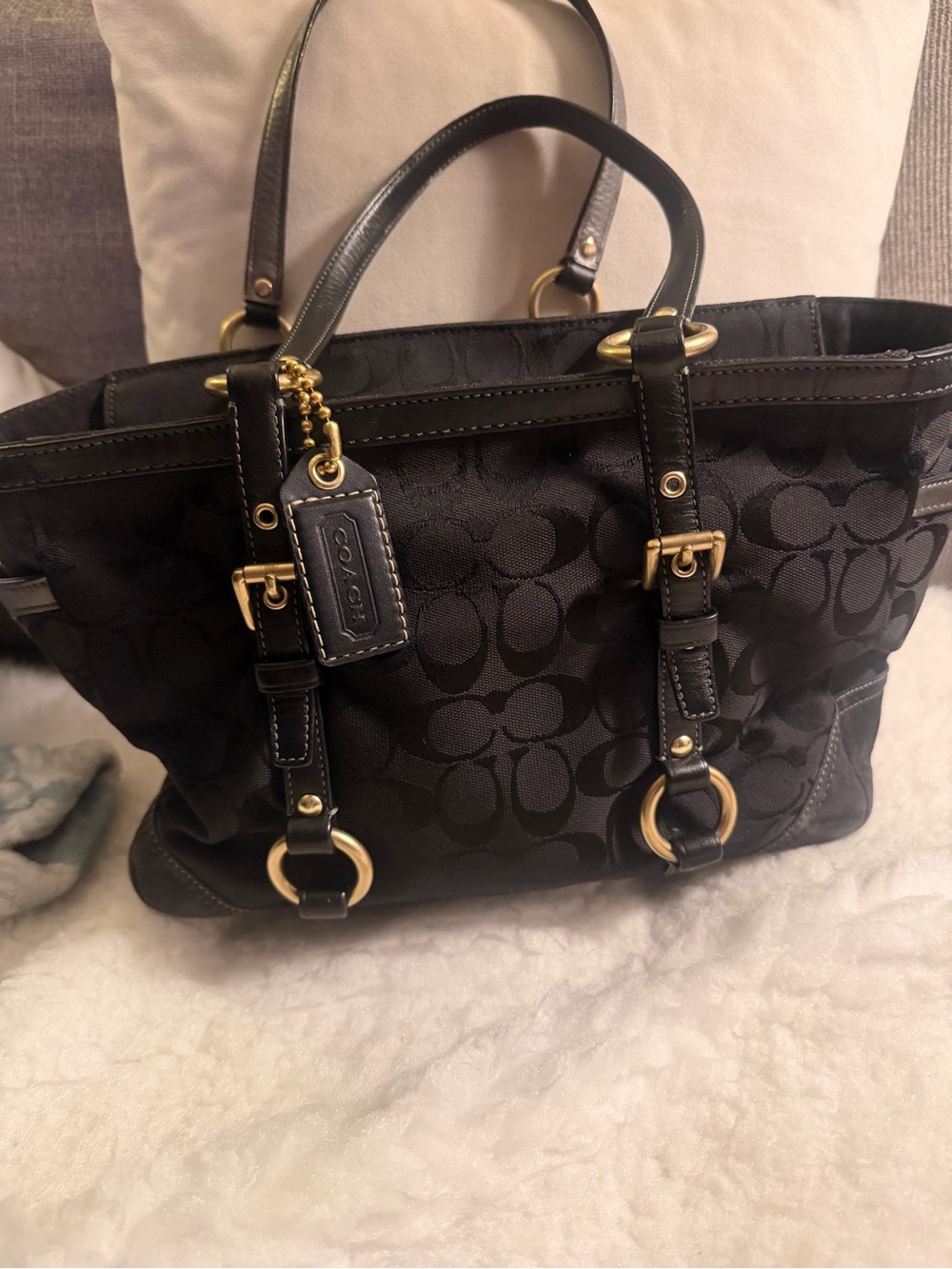 Coach Black Signature Jacquard Tote with Gold Hardware